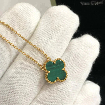 [Luxe Jewelry]CLOVER 15MM MALACHITE SINGLE FLOWER  NECKLACE