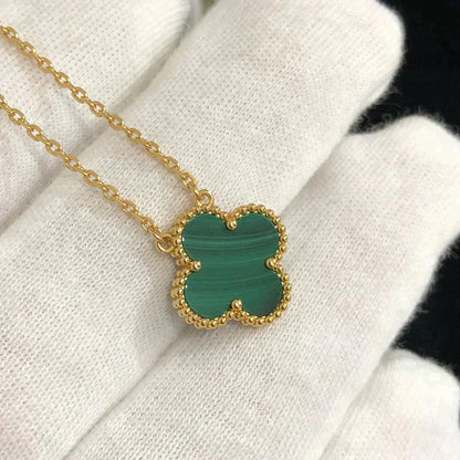[Luxe Jewelry]CLOVER 15MM MALACHITE SINGLE FLOWER  NECKLACE