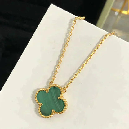 [Luxe Jewelry]CLOVER 15MM MALACHITE SINGLE FLOWER  NECKLACE