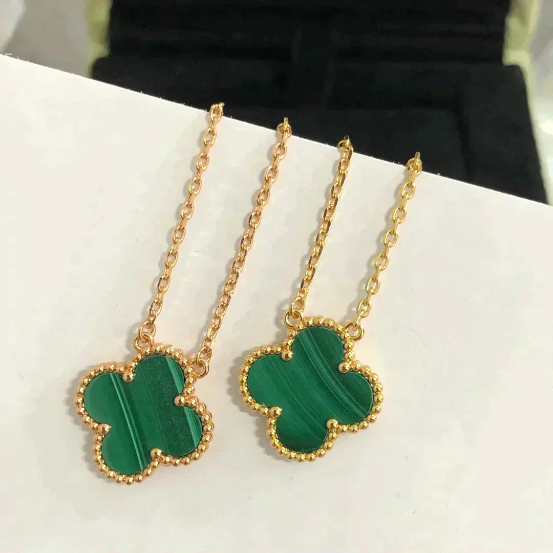 [Luxe Jewelry]CLOVER 15MM MALACHITE SINGLE FLOWER  NECKLACE