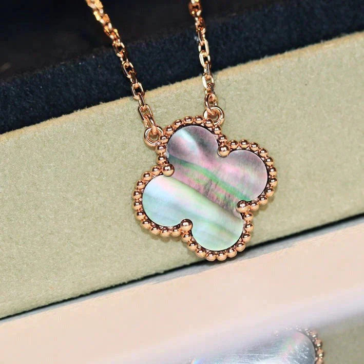 [Luxe Jewelry]CLOVER 15MM  GRAY MOTHER OF PEARL NECKLACE