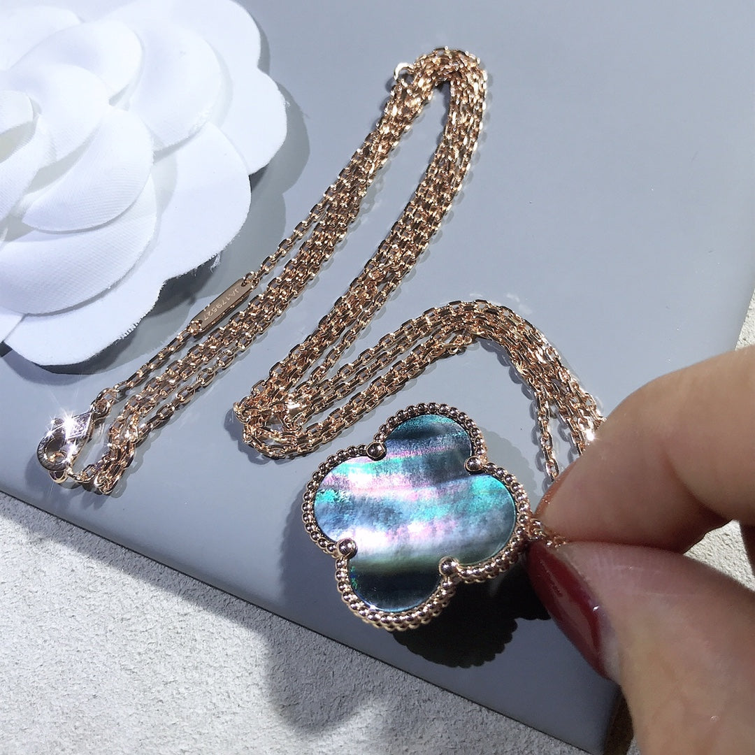 [Luxe Jewelry]CLOVER 25MM GOLD DARK MOP BIG CLOVER NECKLACE