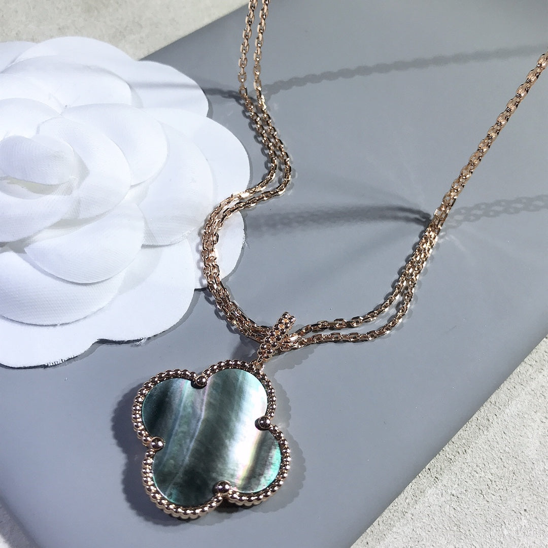 [Luxe Jewelry]CLOVER 25MM GOLD DARK MOP BIG CLOVER NECKLACE