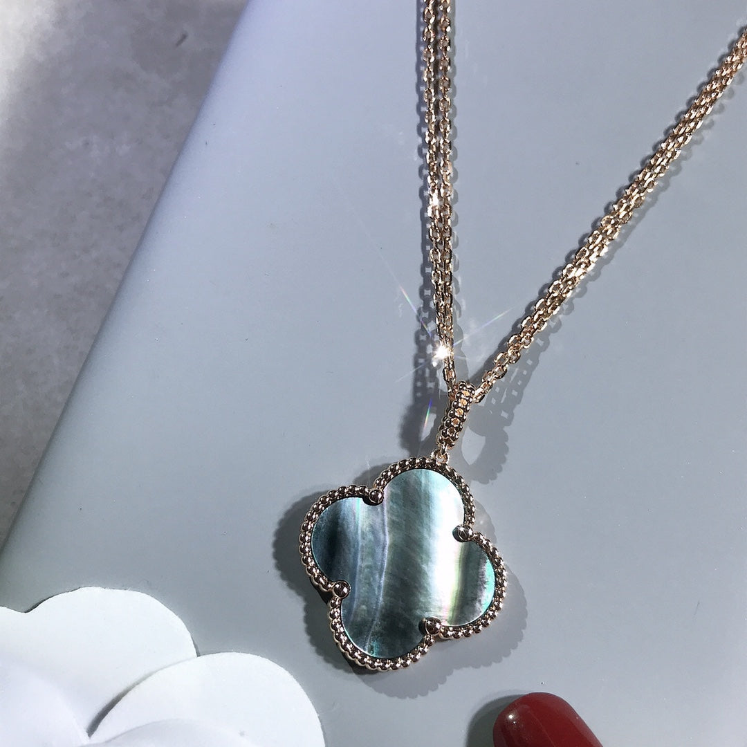 [Luxe Jewelry]CLOVER 25MM GOLD DARK MOP BIG CLOVER NECKLACE