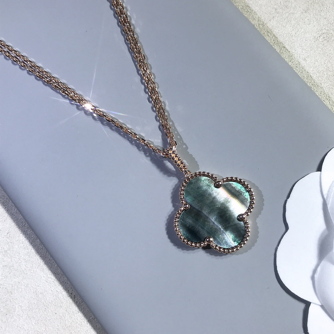 [Luxe Jewelry]CLOVER 25MM GOLD DARK MOP BIG CLOVER NECKLACE