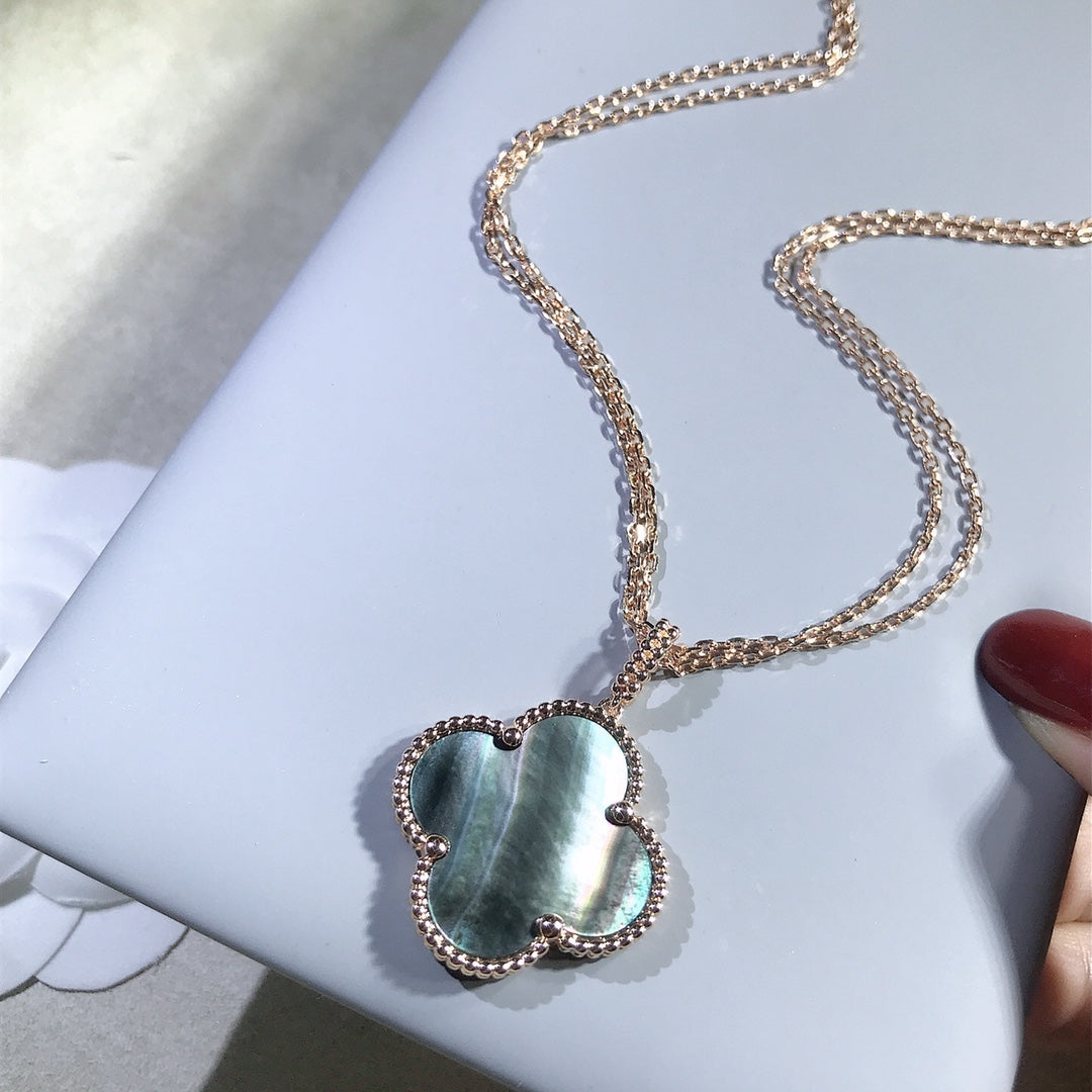 [Luxe Jewelry]CLOVER 25MM GOLD DARK MOP BIG CLOVER NECKLACE