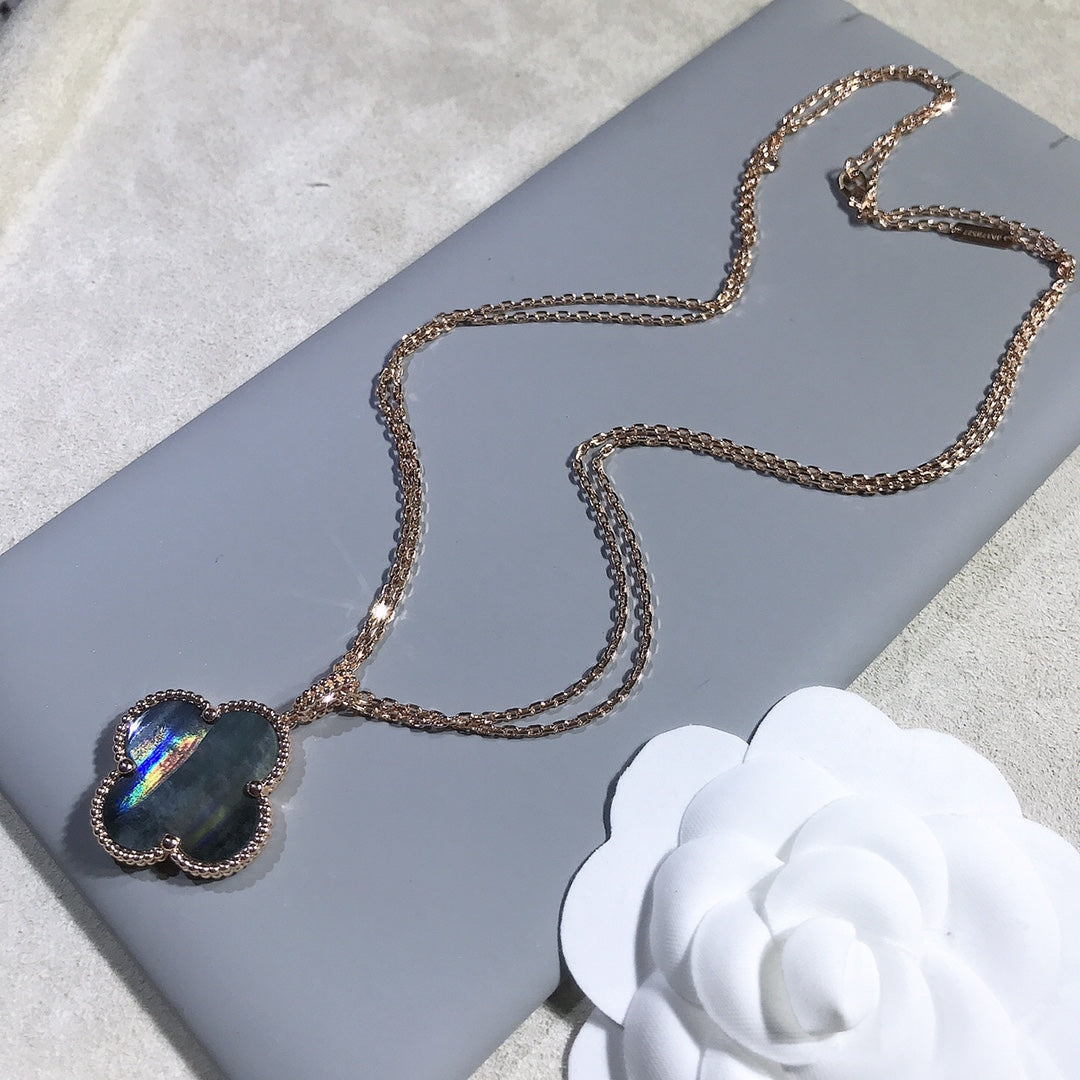 [Luxe Jewelry]CLOVER 25MM GOLD DARK MOP BIG CLOVER NECKLACE