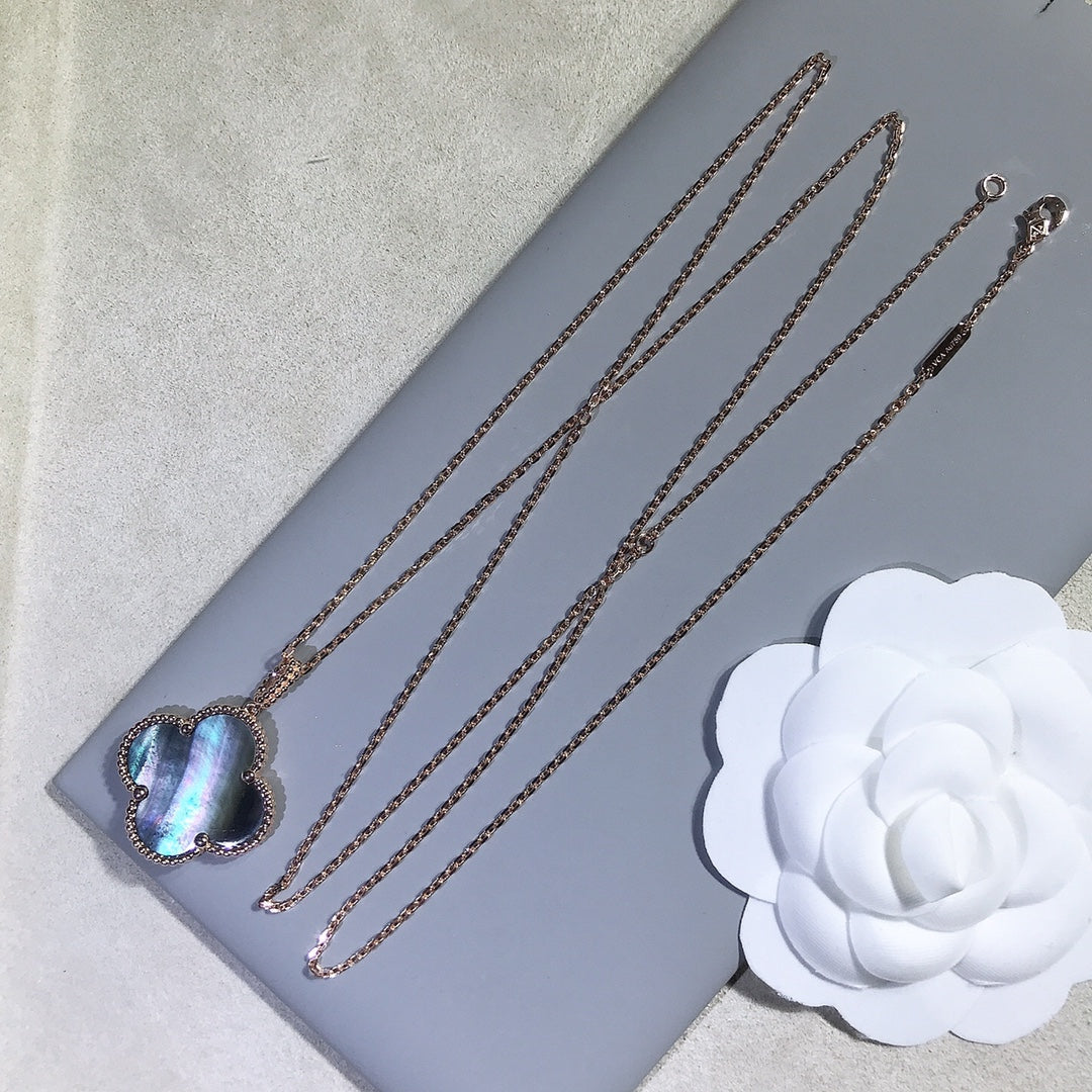 [Luxe Jewelry]CLOVER 25MM GOLD DARK MOP BIG CLOVER NECKLACE
