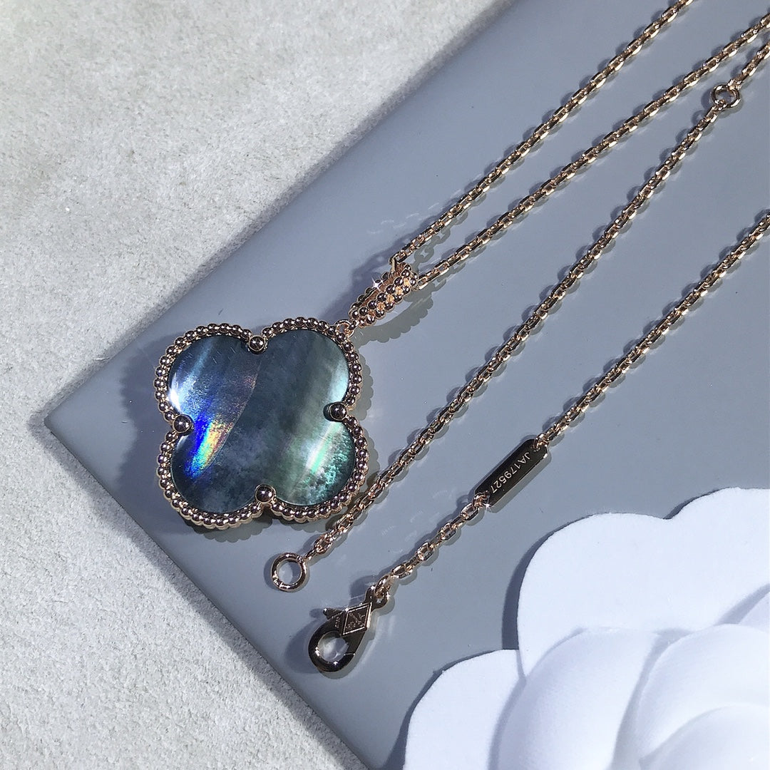 [Luxe Jewelry]CLOVER 25MM GOLD DARK MOP BIG CLOVER NECKLACE