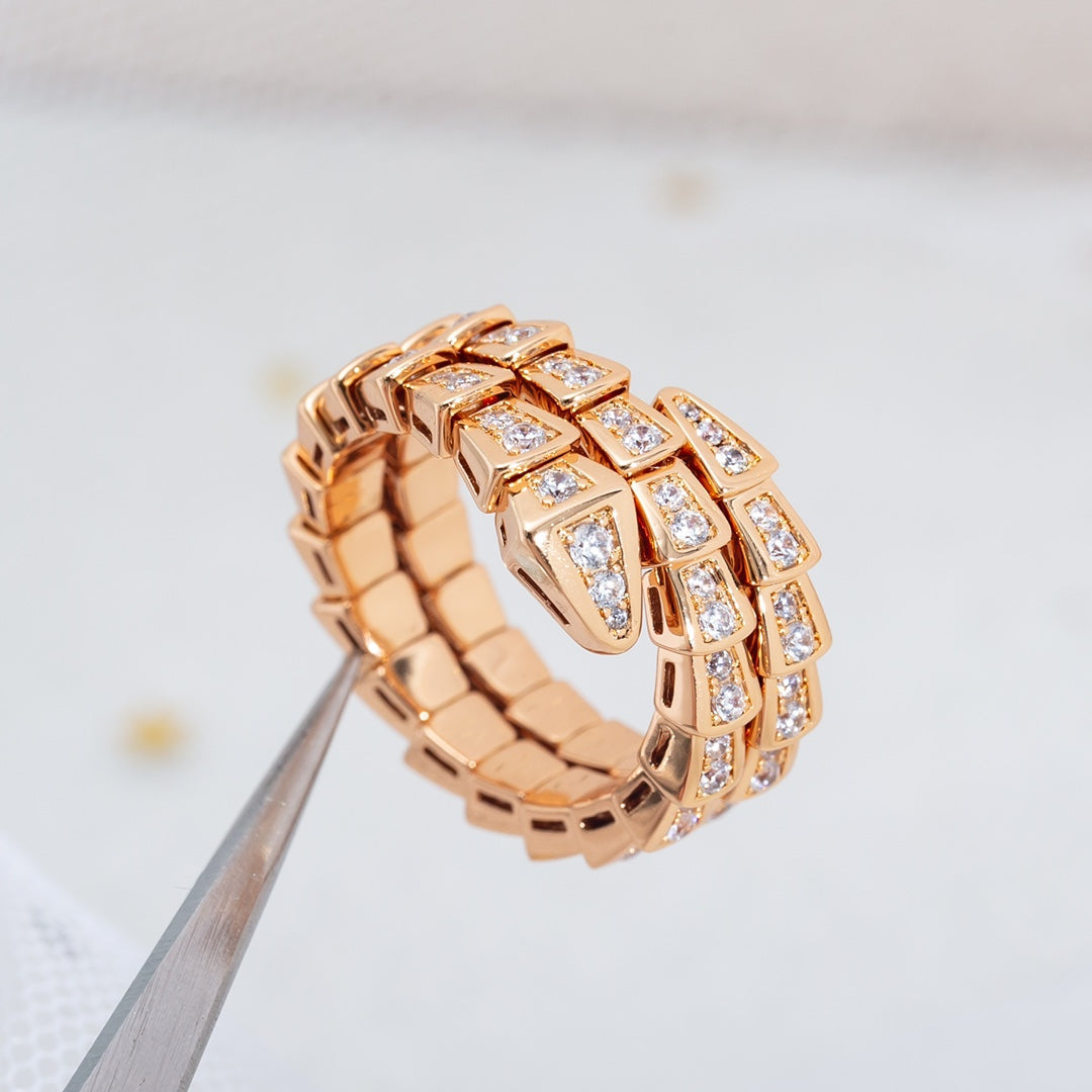 [Luxe Jewelry]SERPENTI RING PINK GOLD DIAMOND DOUBLE ROW