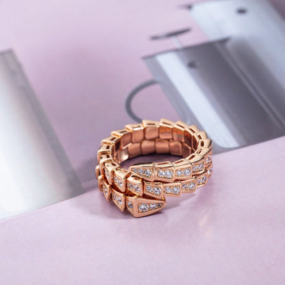 [Luxe Jewelry]SERPENTI RING PINK GOLD DIAMOND DOUBLE ROW