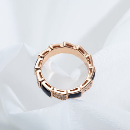 [Luxe Jewelry]SERPENTI RING PINK GOLD BLACK MOP DIAMOND PAVED 4MM