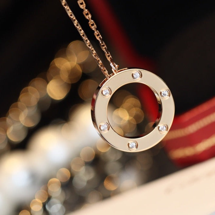 [Luxe Jewelry]LOVE NECKLACE 16MM 6 DIAMONDS PINK GOLD