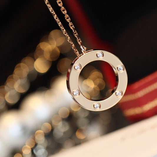 [Luxe Jewelry]LOVE NECKLACE 16MM 6 DIAMONDS PINK GOLD