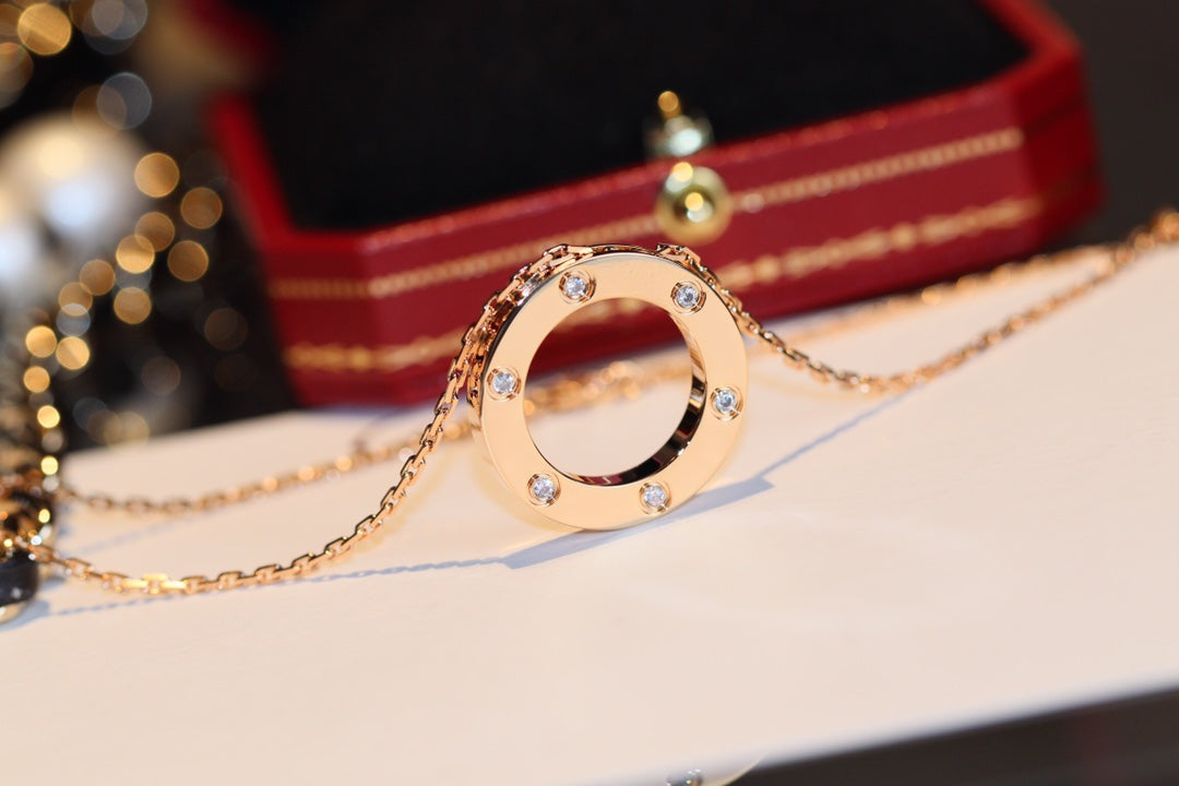 [Luxe Jewelry]LOVE NECKLACE 16MM 6 DIAMONDS PINK GOLD