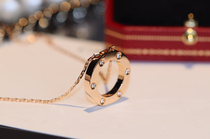 [Luxe Jewelry]LOVE NECKLACE 16MM 6 DIAMONDS PINK GOLD