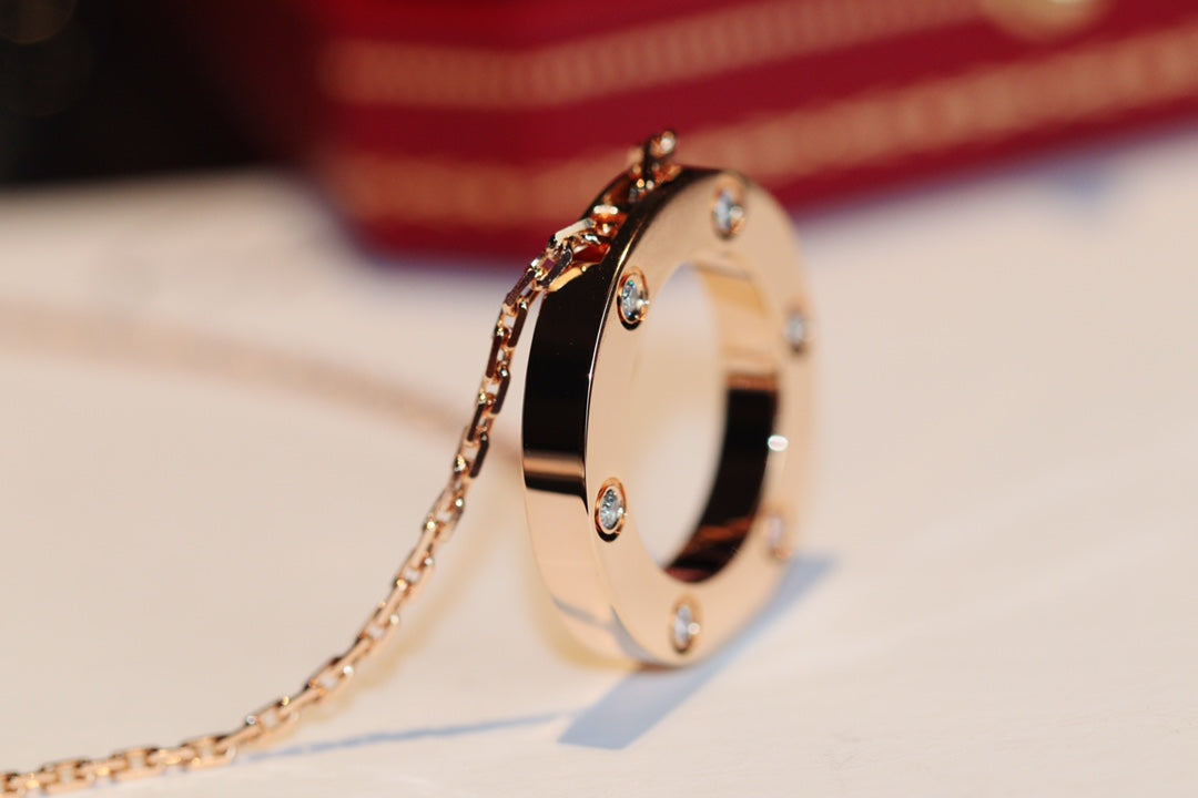 [Luxe Jewelry]LOVE NECKLACE 16MM 6 DIAMONDS PINK GOLD