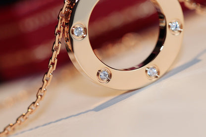 [Luxe Jewelry]LOVE NECKLACE 16MM 6 DIAMONDS PINK GOLD