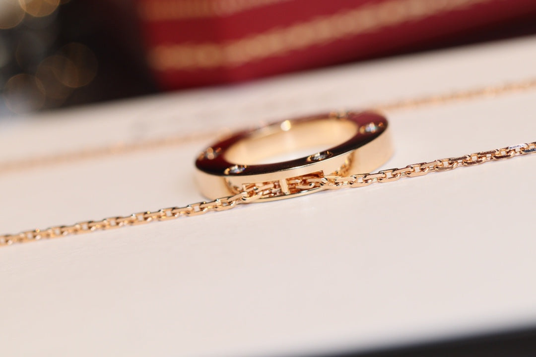[Luxe Jewelry]LOVE NECKLACE 16MM 6 DIAMONDS PINK GOLD