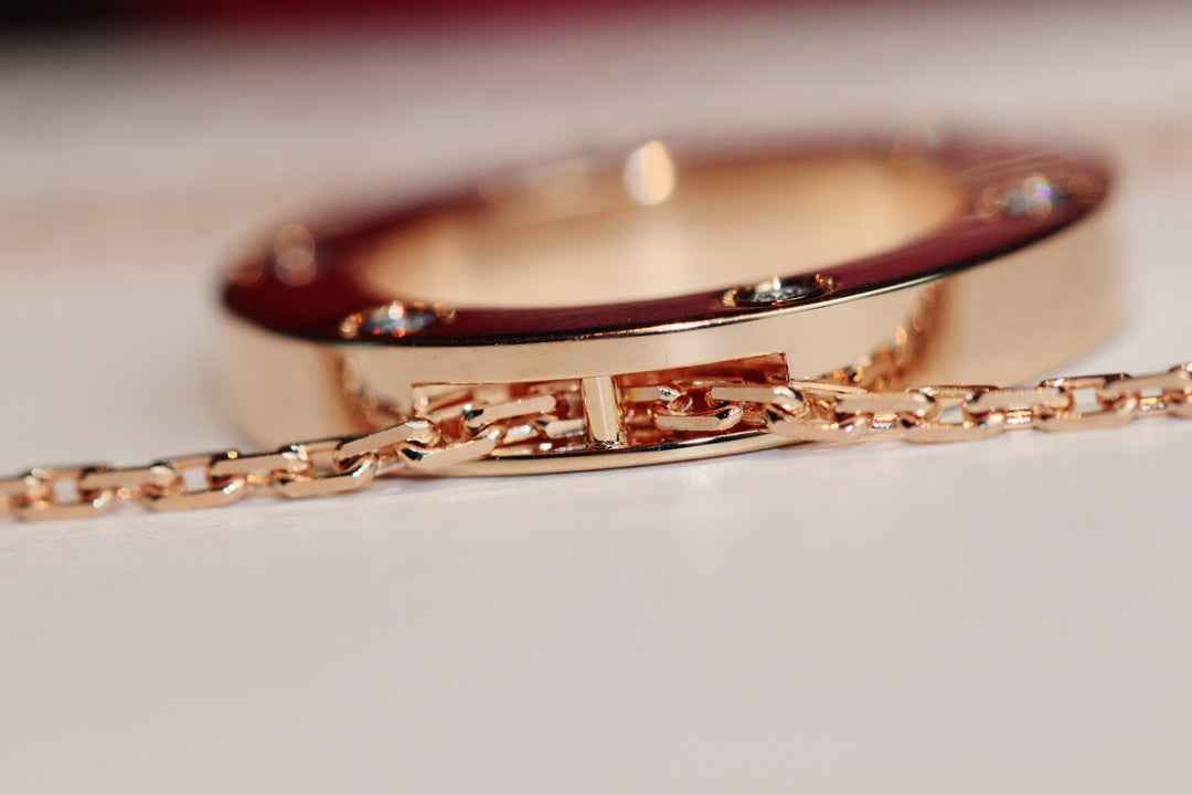 [Luxe Jewelry]LOVE NECKLACE 16MM 6 DIAMONDS PINK GOLD