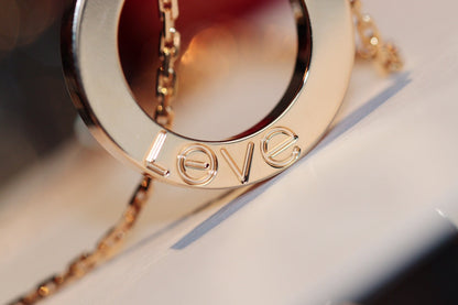 [Luxe Jewelry]LOVE NECKLACE 16MM 6 DIAMONDS PINK GOLD