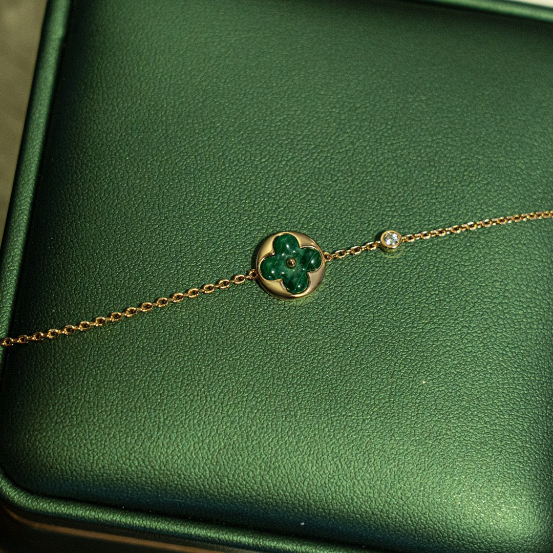 [Luxe Jewelry]SUN MALACHITE 1 DIAMOND PINK GOLD BRACELET