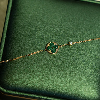 [Luxe Jewelry]SUN MALACHITE 1 DIAMOND PINK GOLD BRACELET