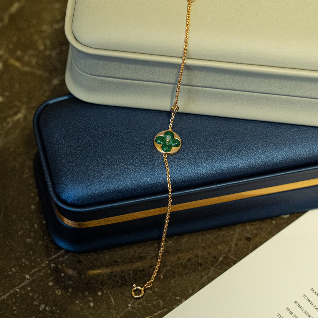 [Luxe Jewelry]SUN MALACHITE 1 DIAMOND PINK GOLD BRACELET