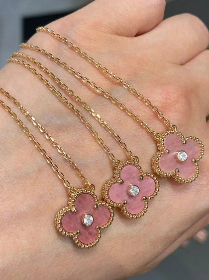 [Bijoux de luxe] Collier Clover 15 mm en rhodonite et diamants