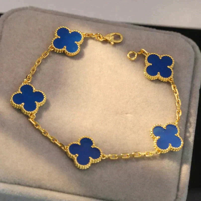 [Luxe Jewelry]CLOVER 5 MOTIFS BLUE AGATE BRACELET