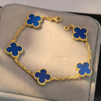 [Luxe Jewelry]CLOVER 5 MOTIFS BLUE AGATE BRACELET