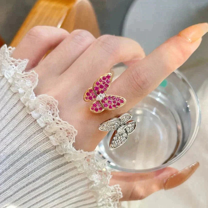 [Bijoux de luxe] BAGUE DIAMANT DOUBLE PAPILLON