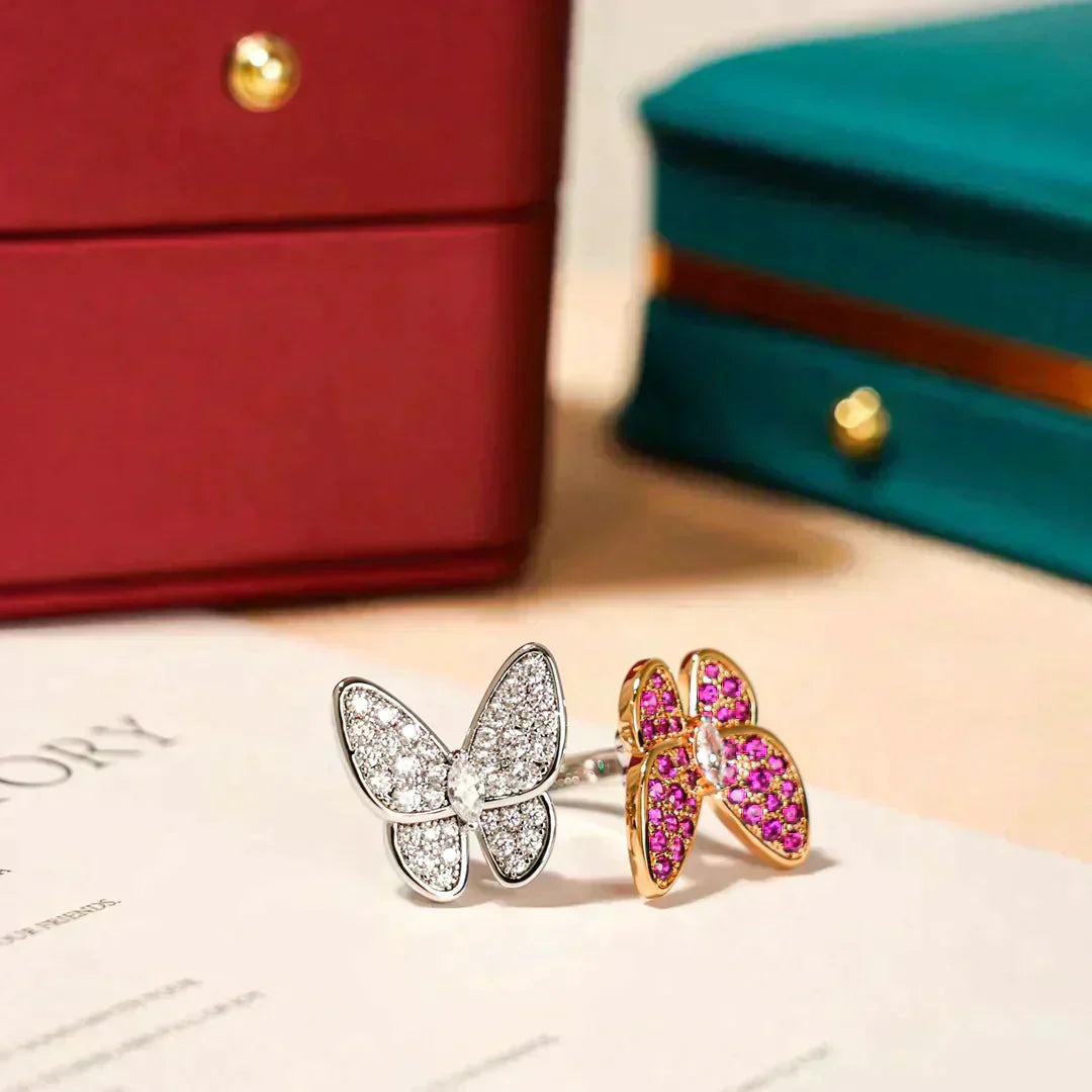 [Bijoux de luxe] BAGUE DIAMANT DOUBLE PAPILLON