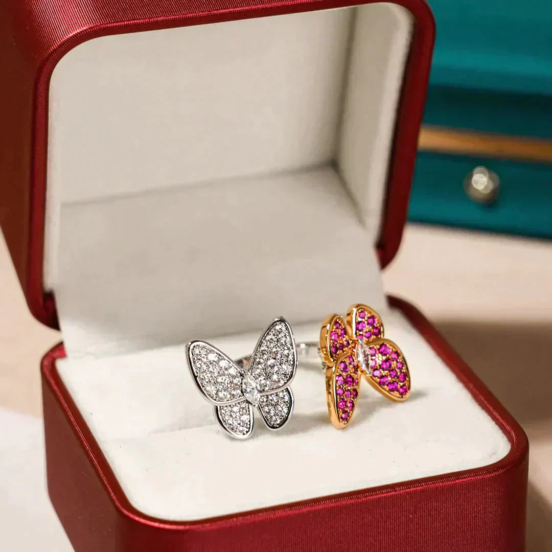 [Bijoux de luxe] BAGUE DIAMANT DOUBLE PAPILLON