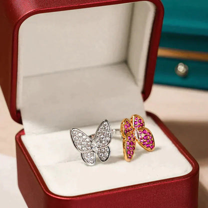 [Bijoux de luxe] BAGUE DIAMANT DOUBLE PAPILLON