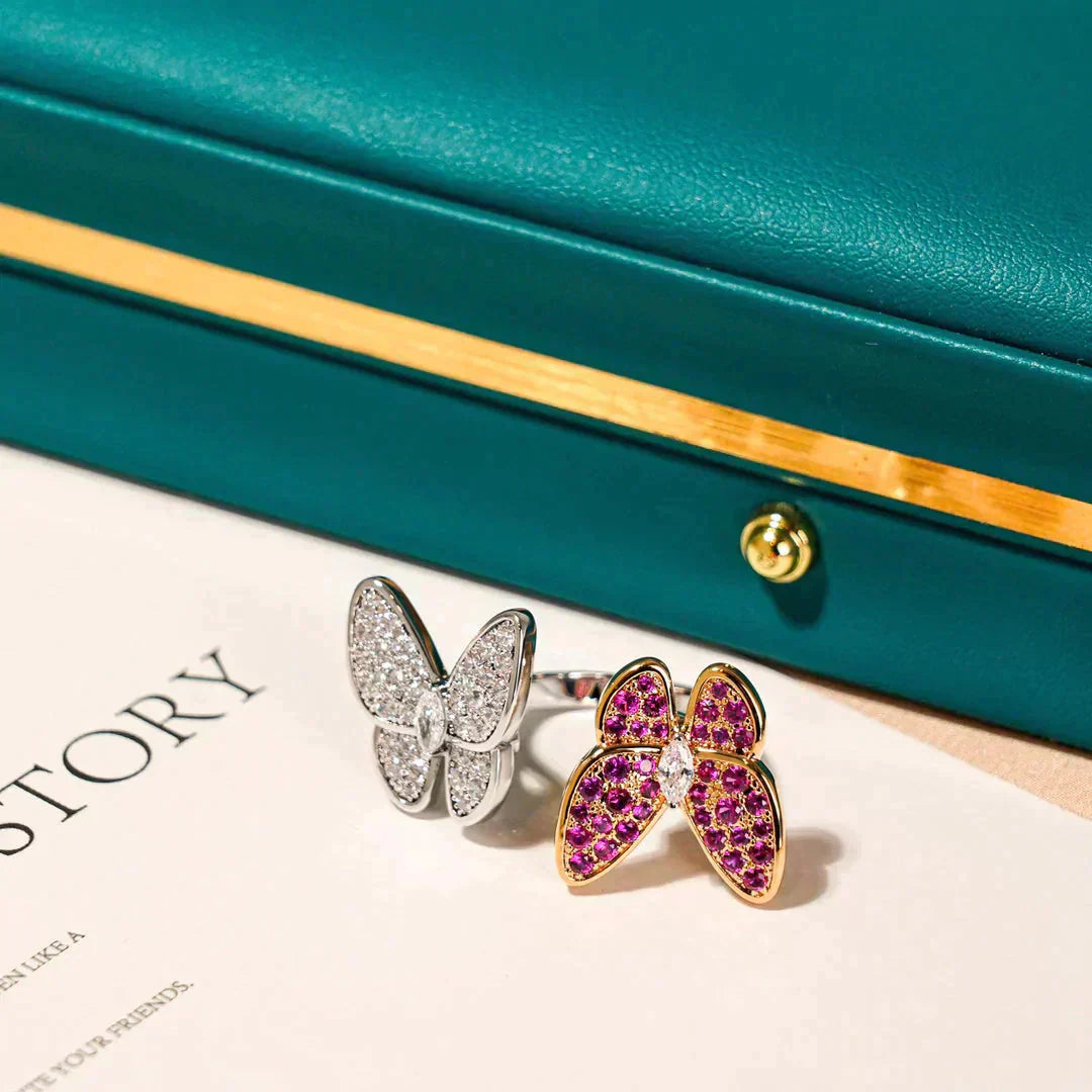 [Bijoux de luxe] BAGUE DIAMANT DOUBLE PAPILLON