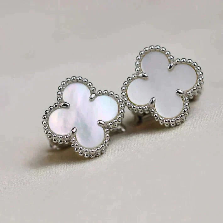 [Luxe Jewelry]CLOVER MEDIUM 1 MOTIFS  WHITE MOP EARRINGS SILVER
