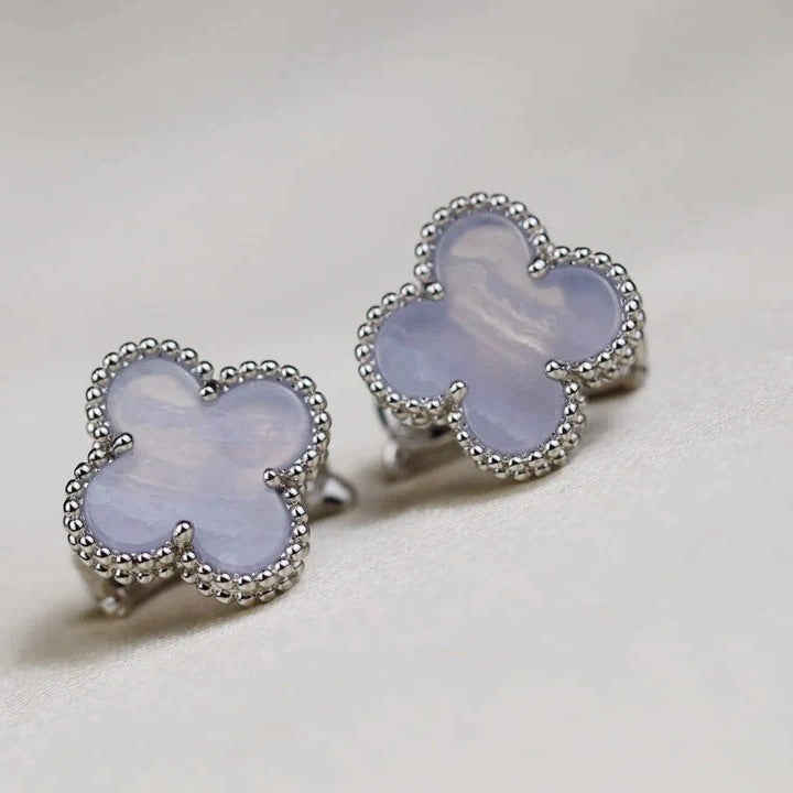 [Luxe Jewelry]CLOVER MEDIUM 1 MOTIFS  WHITE MOP EARRINGS SILVER