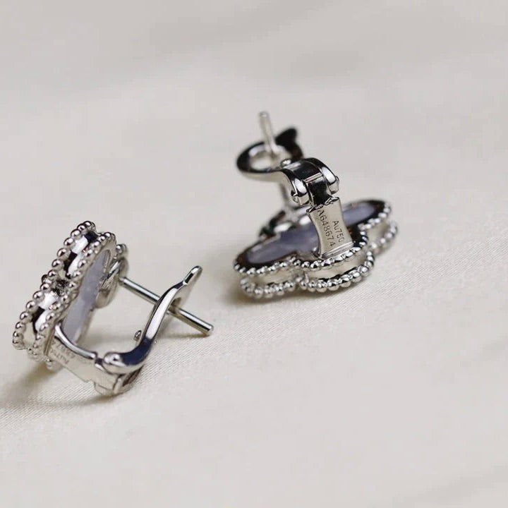 [Luxe Jewelry]CLOVER MEDIUM 1 MOTIFS  WHITE MOP EARRINGS SILVER