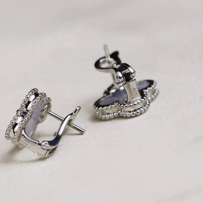[Luxe Jewelry]CLOVER MEDIUM 1 MOTIFS  WHITE MOP EARRINGS SILVER
