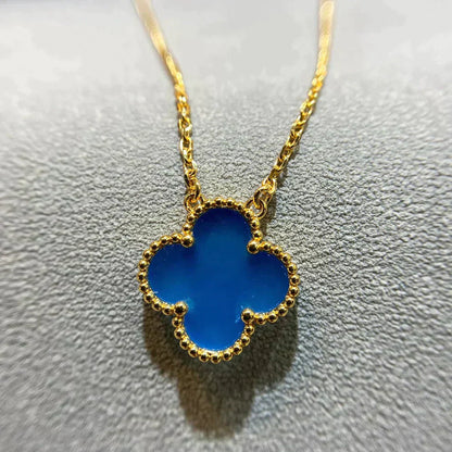 [Luxe Jewelry]CLOVER 15MM BLUE AGATE NECKLACE