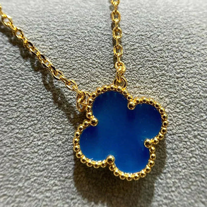 [Luxe Jewelry]CLOVER 15MM BLUE AGATE NECKLACE