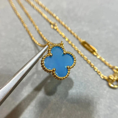 [Luxe Jewelry]CLOVER 15MM BLUE AGATE NECKLACE