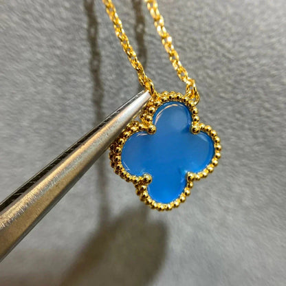 [Luxe Jewelry]CLOVER 15MM BLUE AGATE NECKLACE