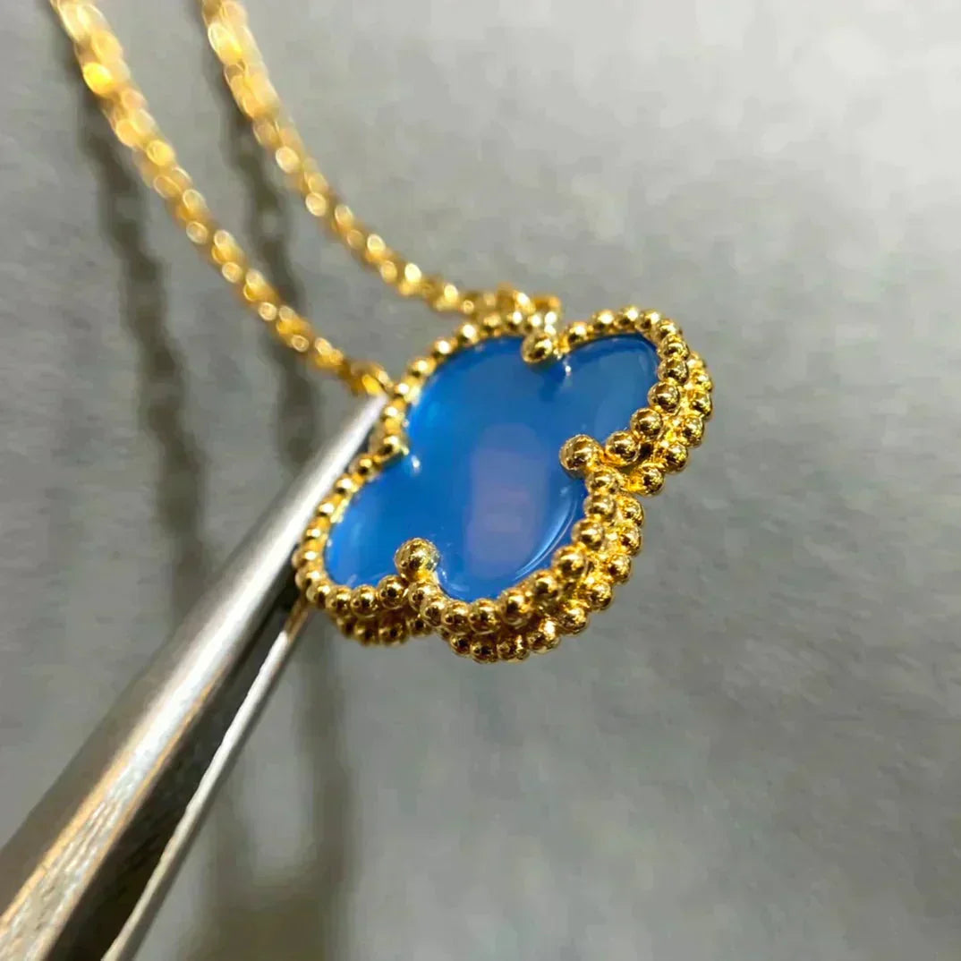 [Luxe Jewelry]CLOVER 15MM BLUE AGATE NECKLACE