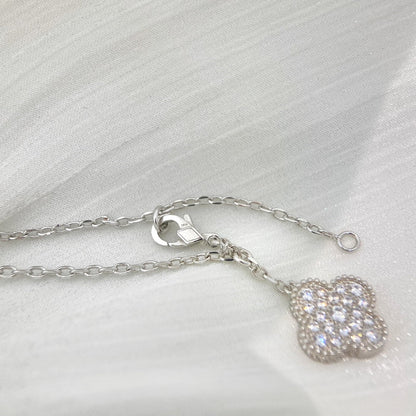 [Luxe Jewelry]CLOVER 5 MOTIFS SILVER DIAMONDS NECKLACE