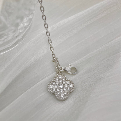[Luxe Jewelry]CLOVER 5 MOTIFS SILVER DIAMONDS NECKLACE