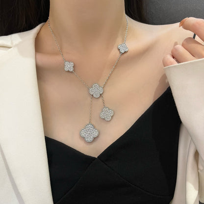 [Luxe Jewelry]CLOVER 5 MOTIFS SILVER DIAMONDS NECKLACE