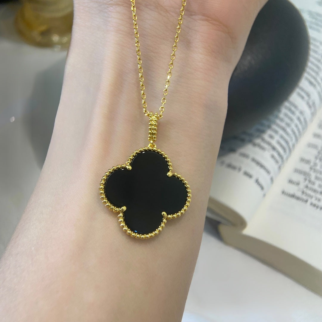 [Luxe Jewelry]CLOVER 25MM NECKLACE GOLD ONYX