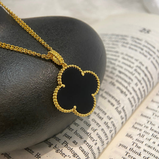 [Luxe Jewelry]CLOVER 25MM NECKLACE GOLD ONYX